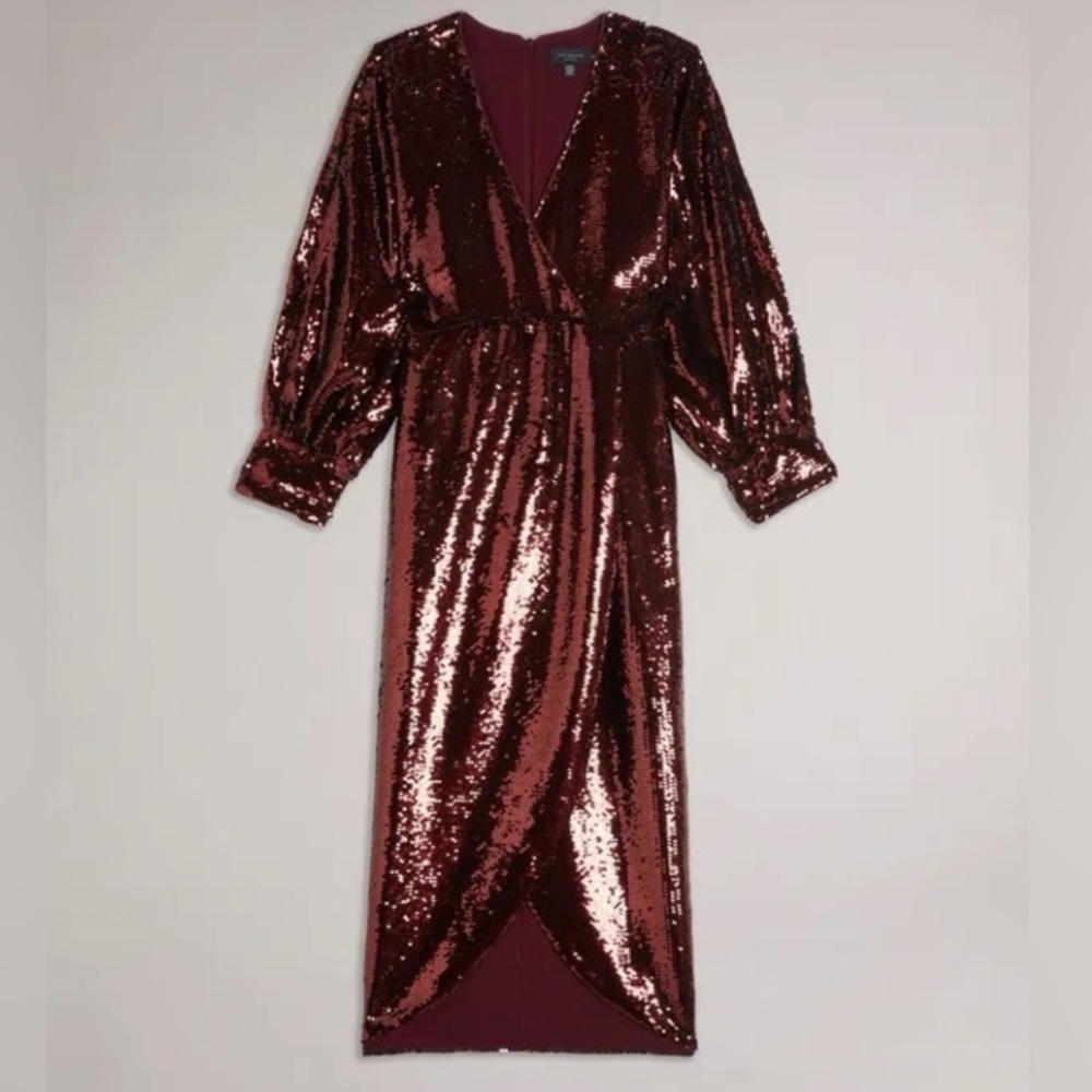 Ted Baker Awesome!!!! Burgundy Sequin Long Sleeve Dress, Small. NWOT fits 2-4 - Picture 3 of 9